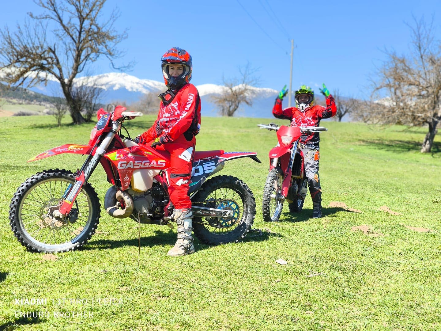First-time rider on an off-road motorbike crossing a wide forest track in the Bulgarian mountains, no previous experience needed